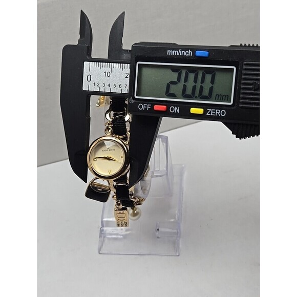 Anne Klein Charm Bracelet Watch Gold Tone Black Chain Purse Charms New Battery - Picture 4 of 9